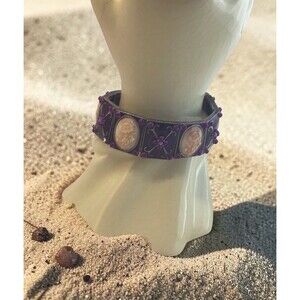 Vintage Enamel Stretch Bracelet W/ Rhinstones, Size 7 In +, Cottagecore